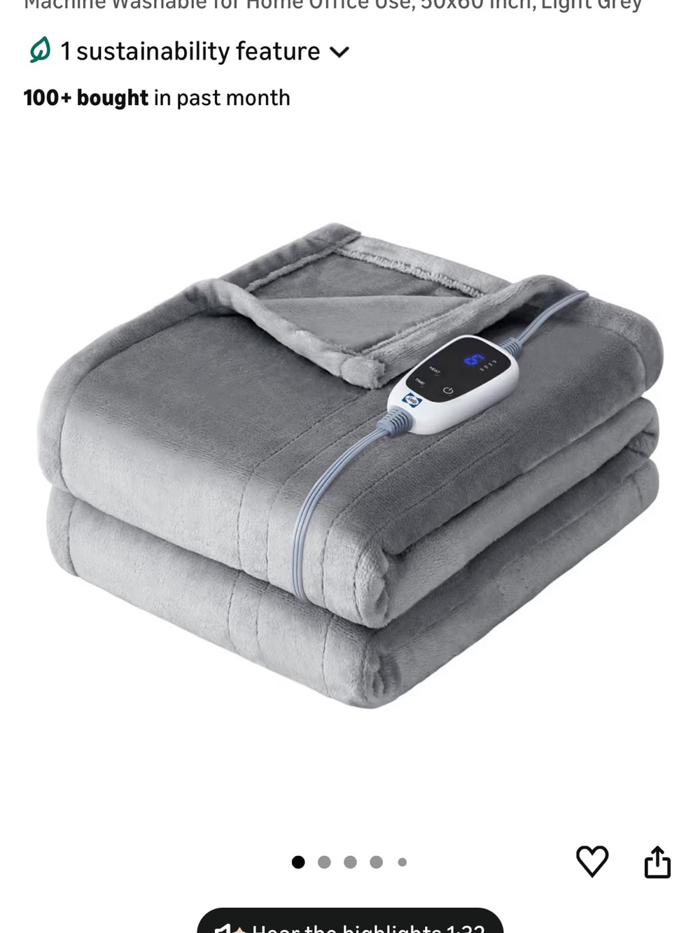 Electric Plush Heated Throw Blanket in Light Gray